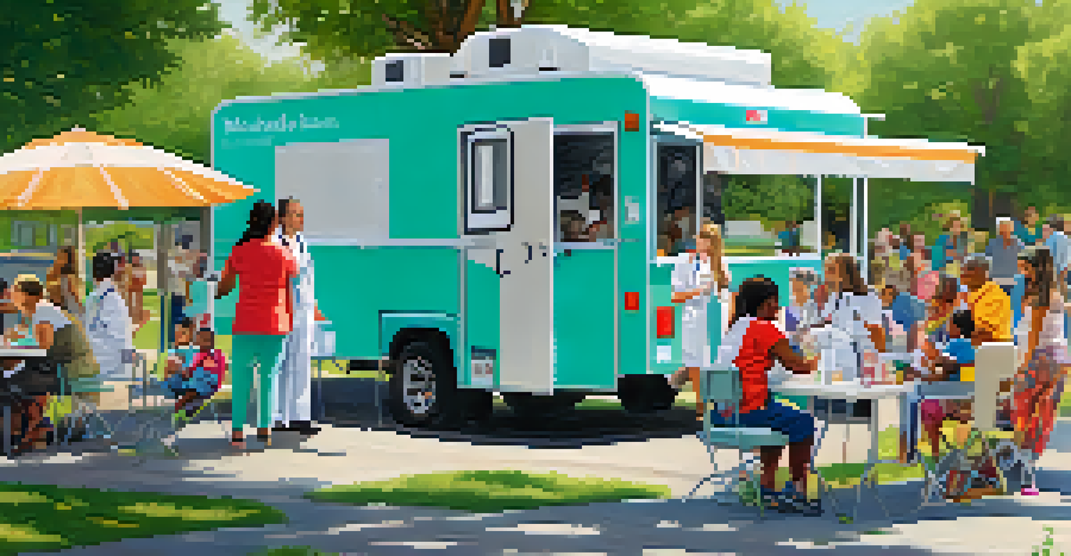 A mobile health unit in a Sacramento park, where healthcare workers are offering vaccinations and screenings to community members.
