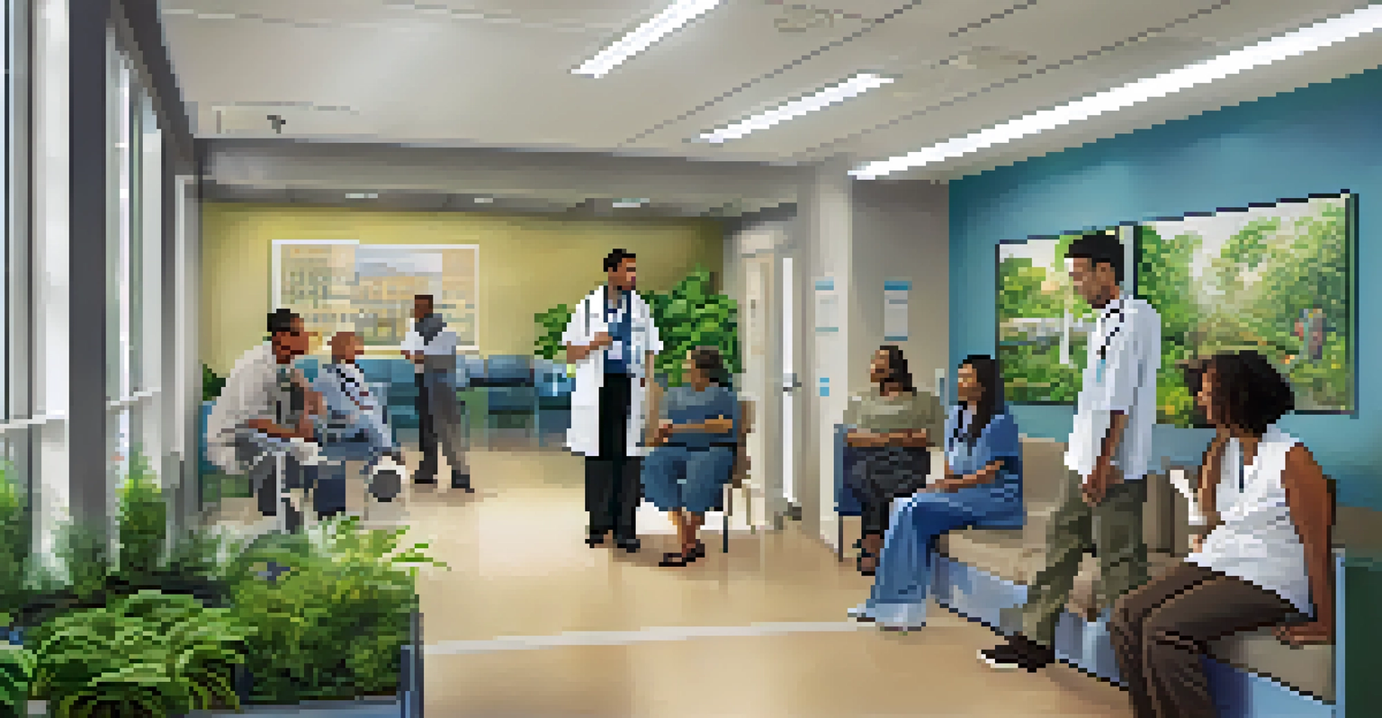 A busy community health clinic in Sacramento with patients and healthcare workers, highlighting a welcoming and modern interior.