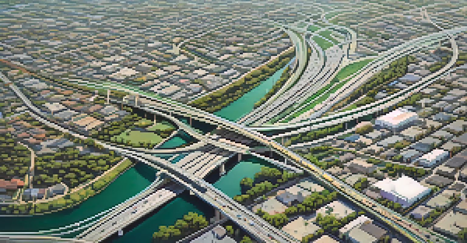 An aerial view of Sacramento showcasing highways and neighborhoods, illustrating the city's transportation connectivity.