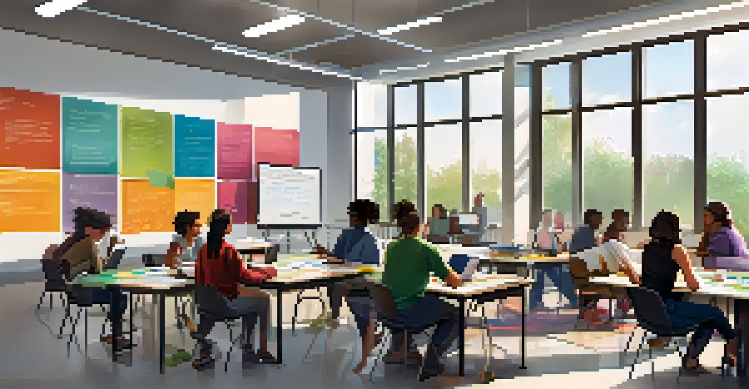 A classroom workshop with students and community members working together on a public health project.
