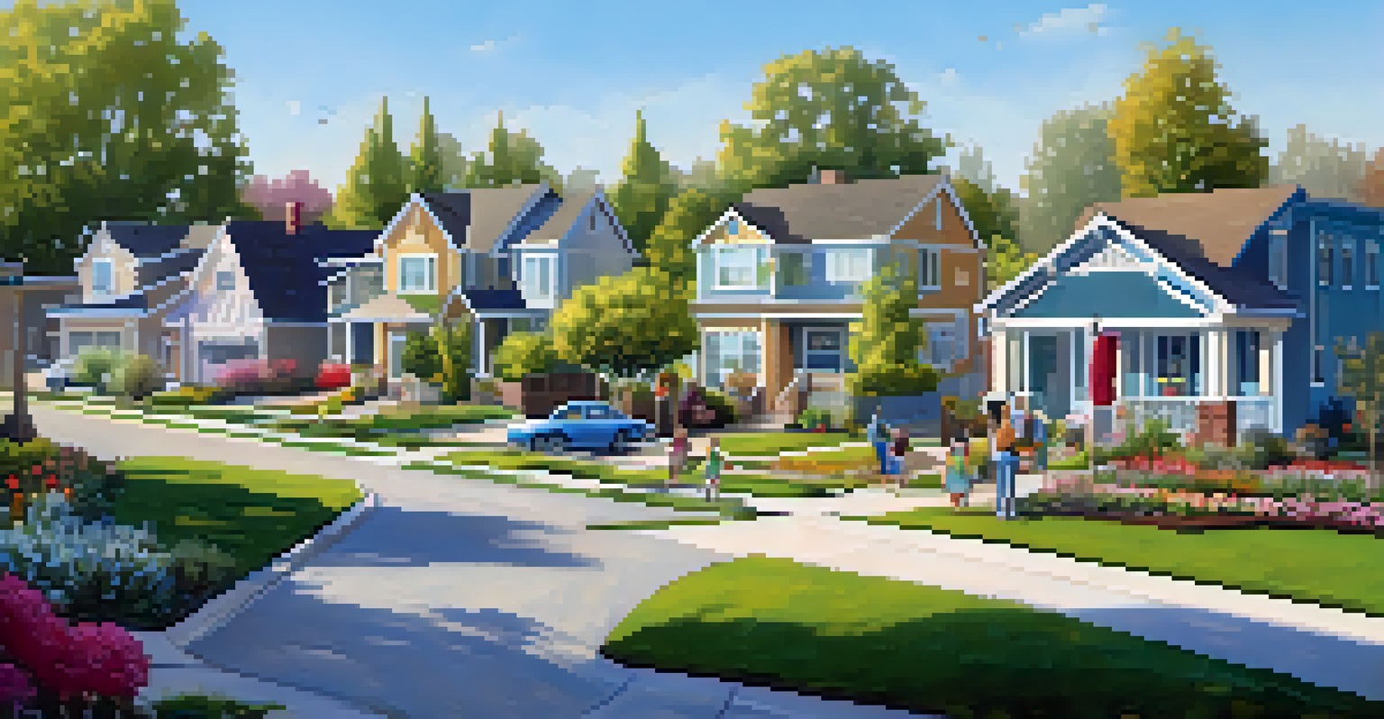 A lively suburban neighborhood in Sacramento with families and children playing in front of new homes.