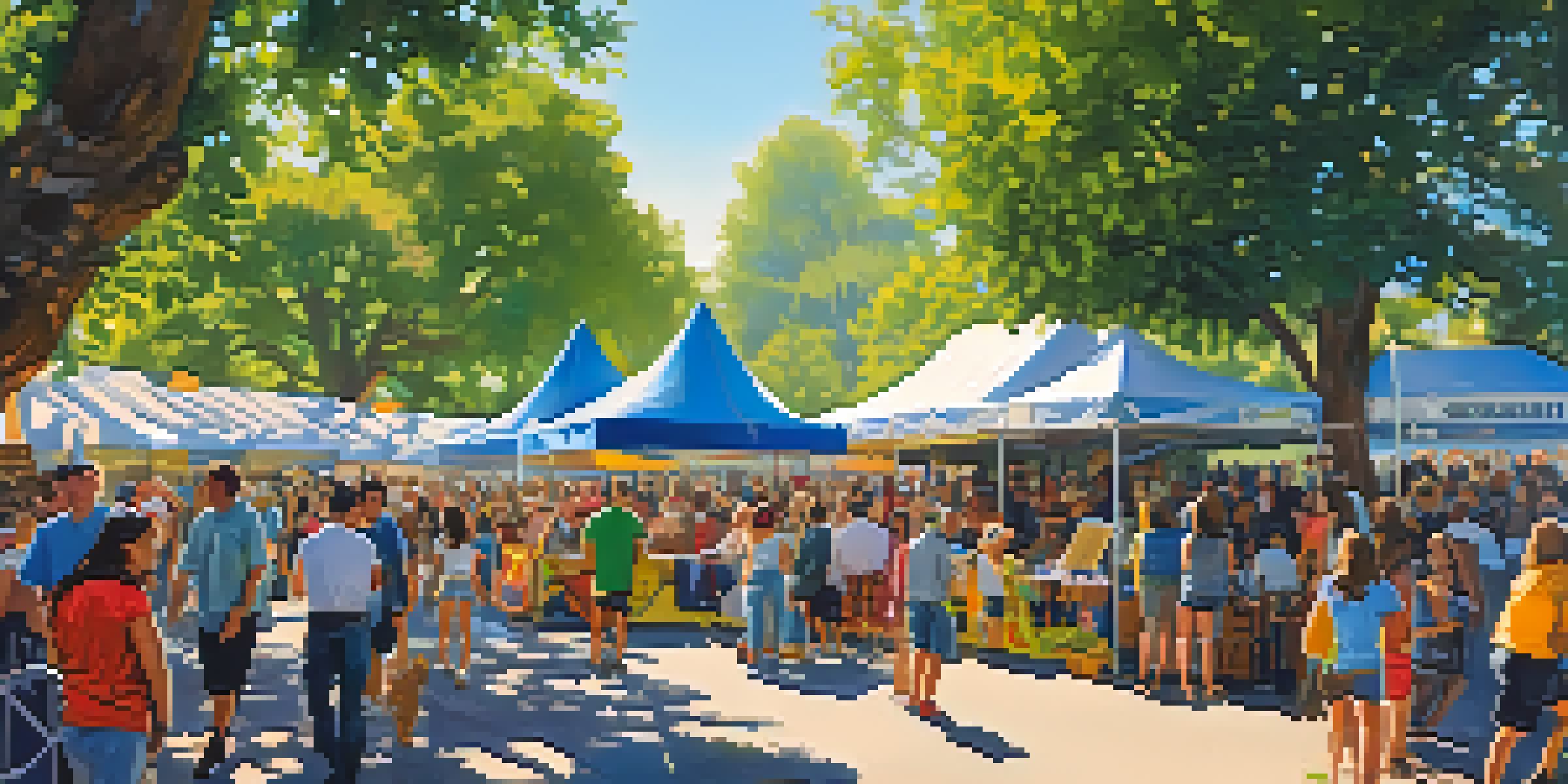 A lively crowd at the Sacramento Music Festival in a sunlit park, featuring musicians on stages, food stalls, and families enjoying the festivities.