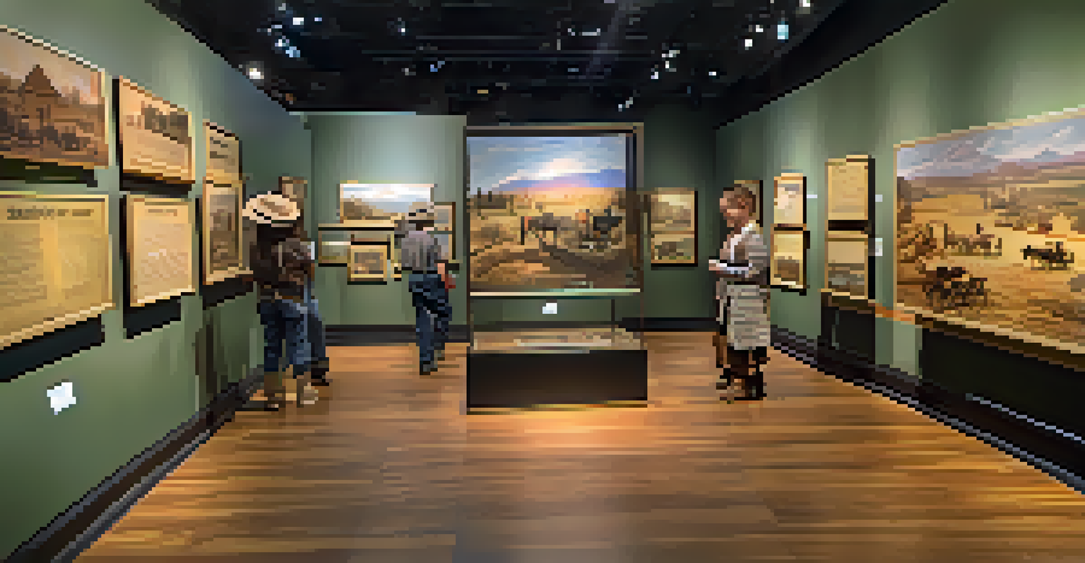 Visitors interacting with exhibits at the Sacramento History Museum, focusing on the Gold Rush era, surrounded by artifacts and photographs.