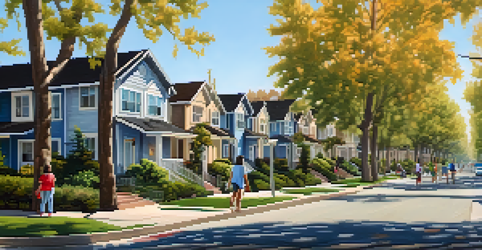 A peaceful Sacramento neighborhood with affordable housing units and families walking to nearby schools.