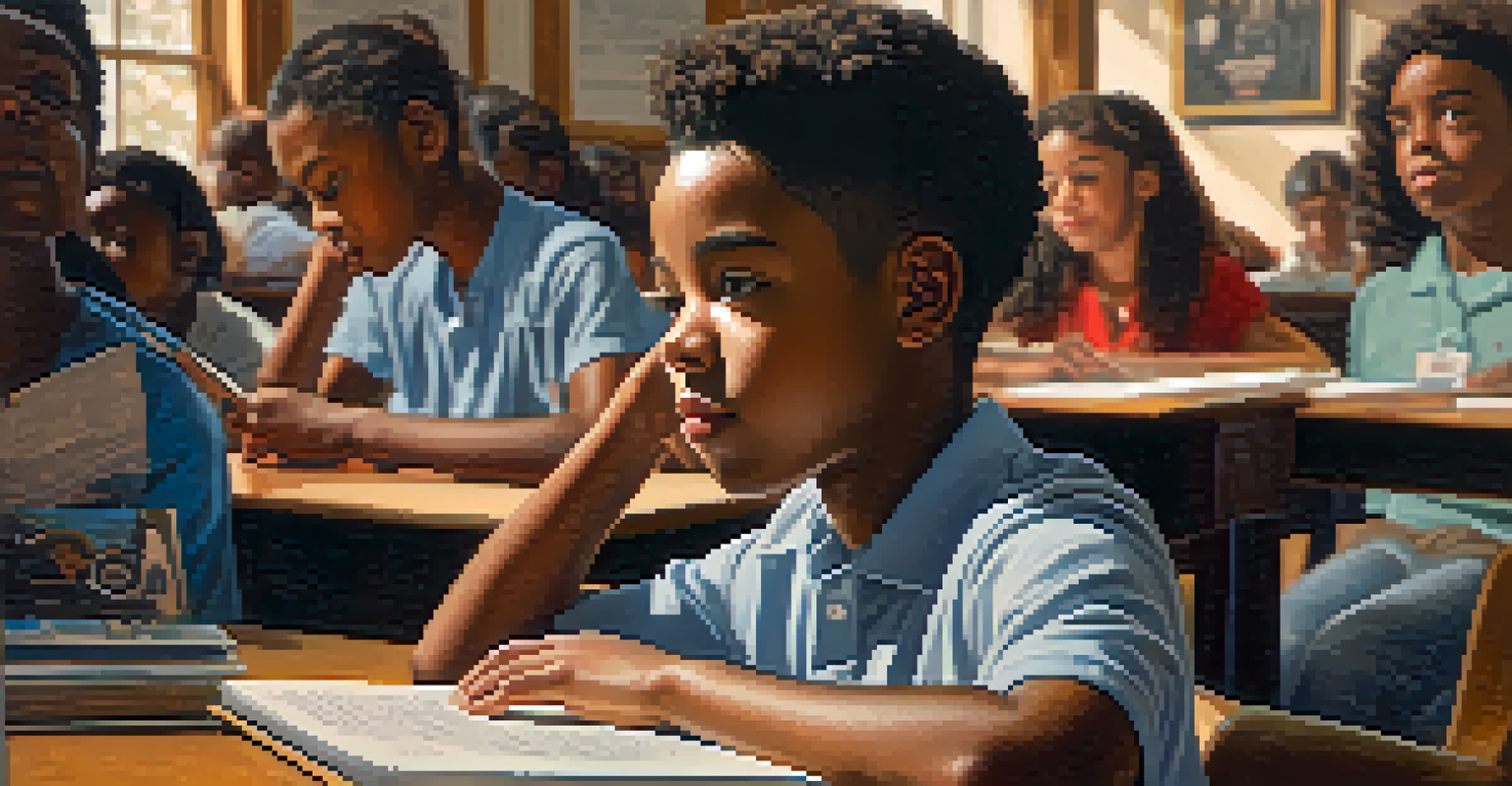 A young student engaged in a civil rights workshop, surrounded by educational materials in a warmly lit room.