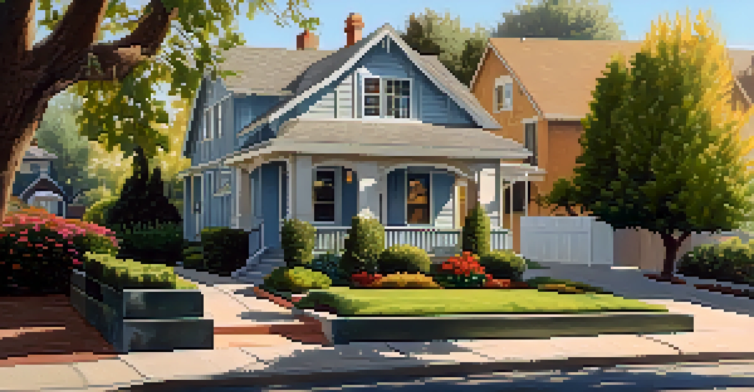 A picturesque Sacramento neighborhood with single-family homes and landscaped gardens in morning light.