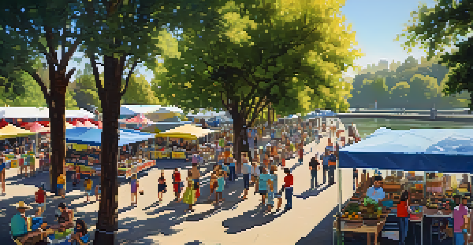 Aerial view of Riverfront Park in Sacramento during a festival, showcasing people, stalls, and the beautiful river.