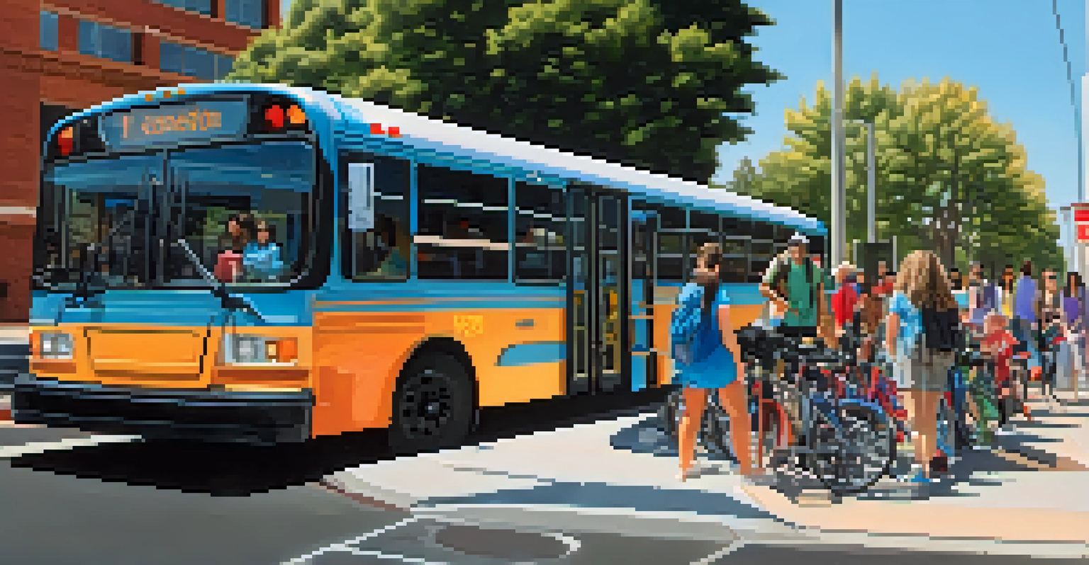 A close-up view of a Sacramento bus at a transit stop with bike racks, showing diverse passengers boarding.