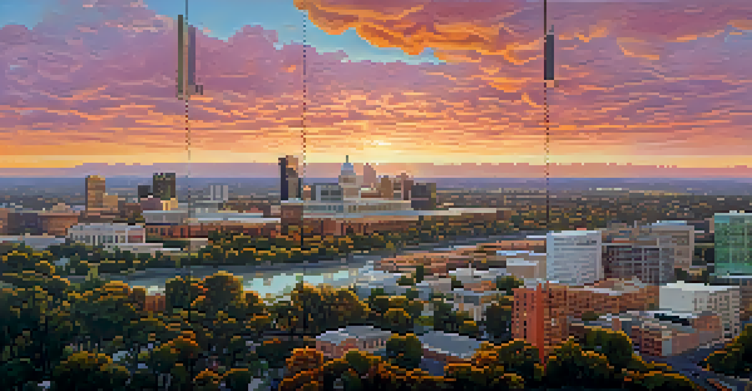 Aerial view of Sacramento's skyline at sunset, highlighting modern buildings and green spaces.