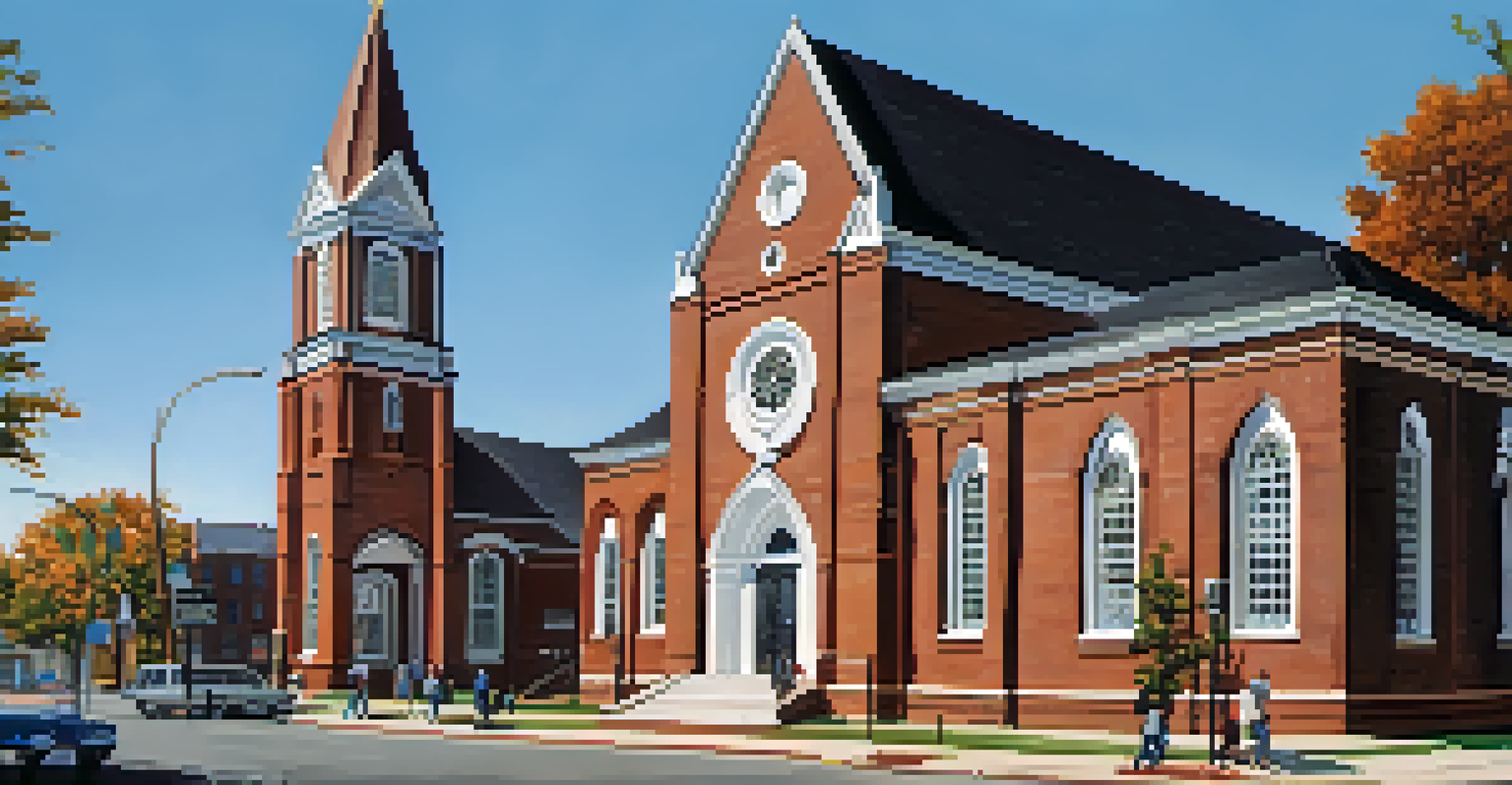The historic First Baptist Church, highlighting its unique architecture and community atmosphere.