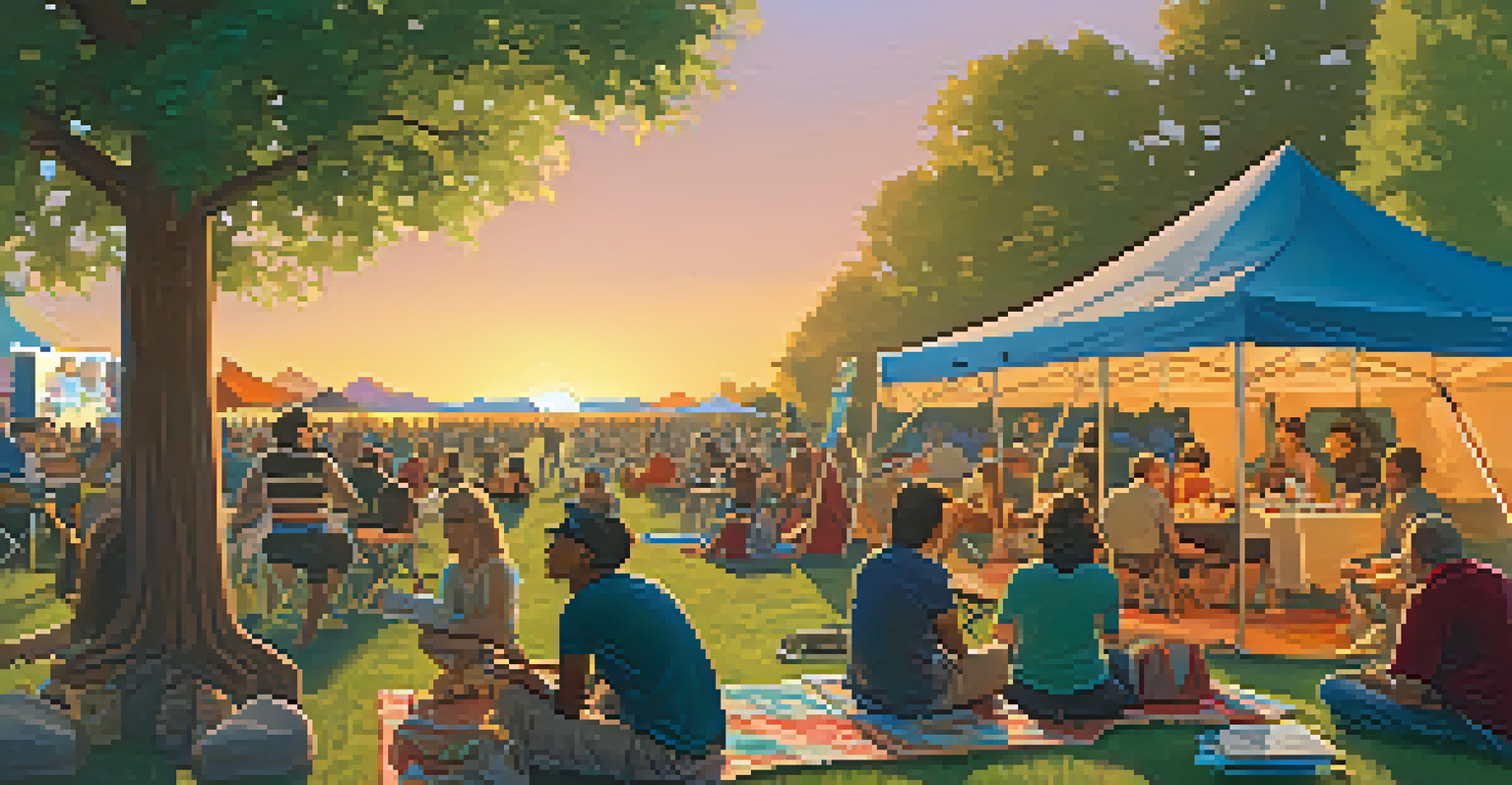 A lively film festival outdoors in Sacramento, with people watching films on a large screen and enjoying the festivities.