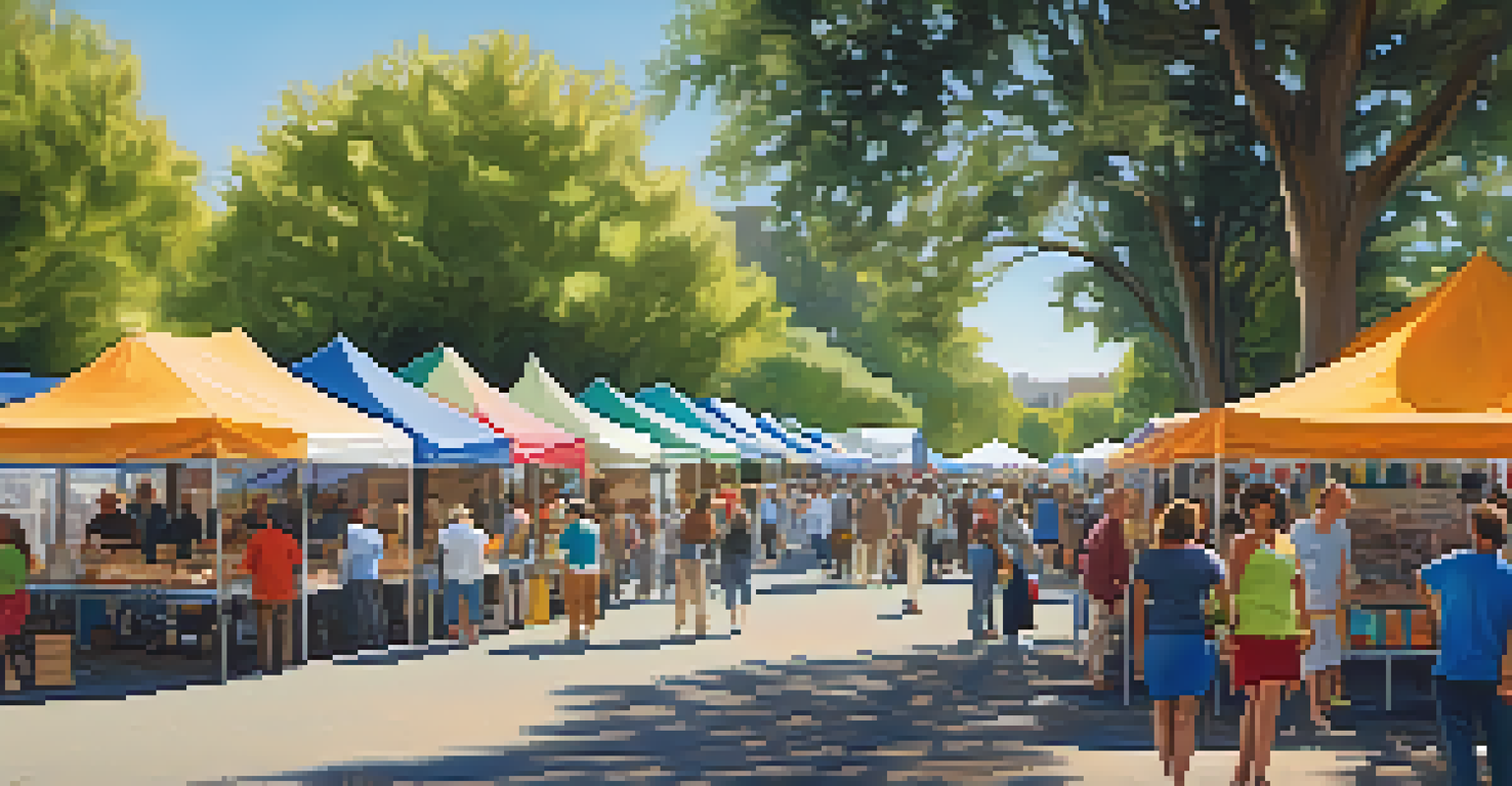 A lively small business fair in Sacramento with colorful tents, food stalls, and community members engaging with local entrepreneurs.