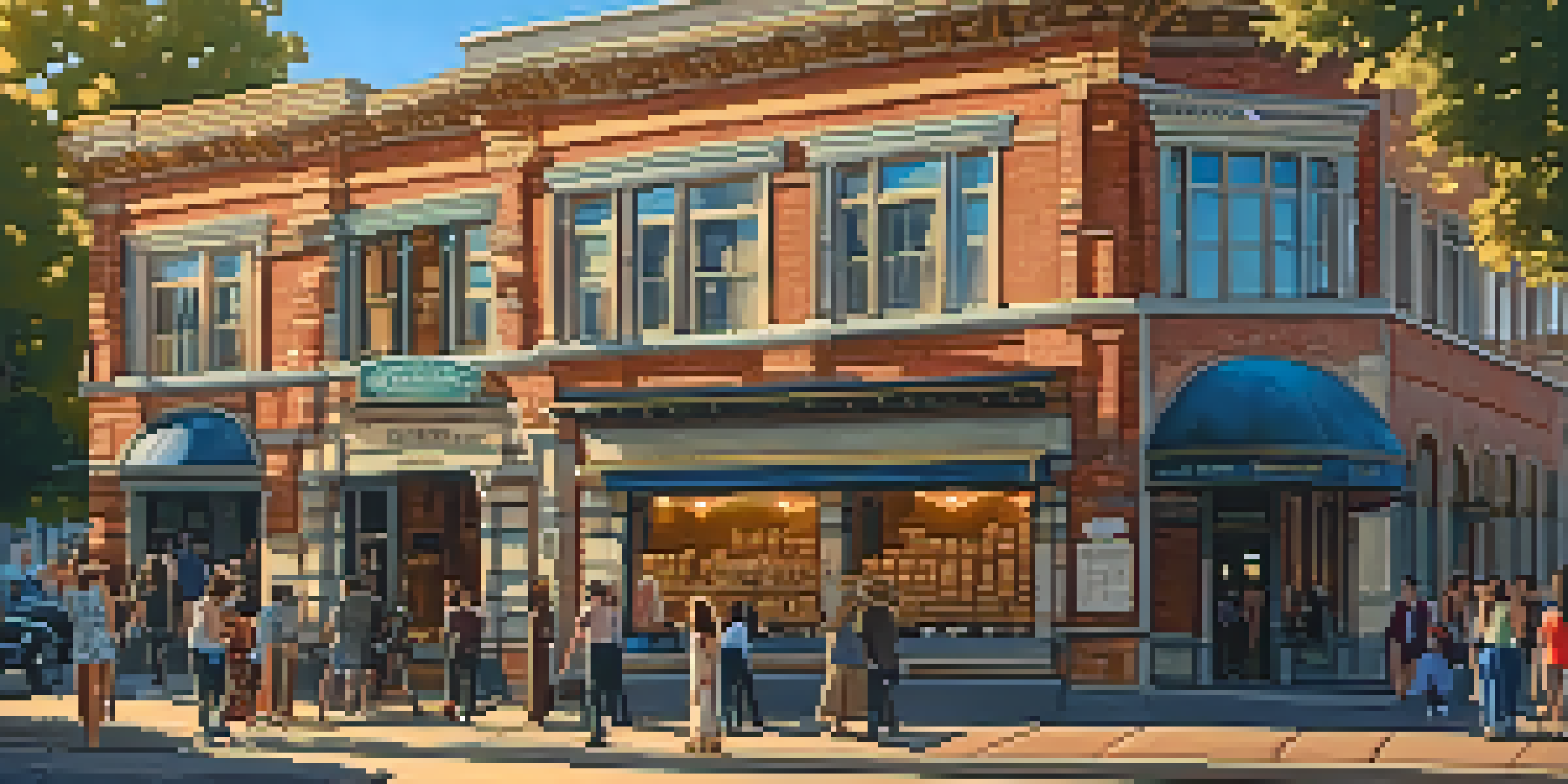 A historic building in Sacramento, showing classic architecture with warm sunlight and people strolling by on a cobblestone street.