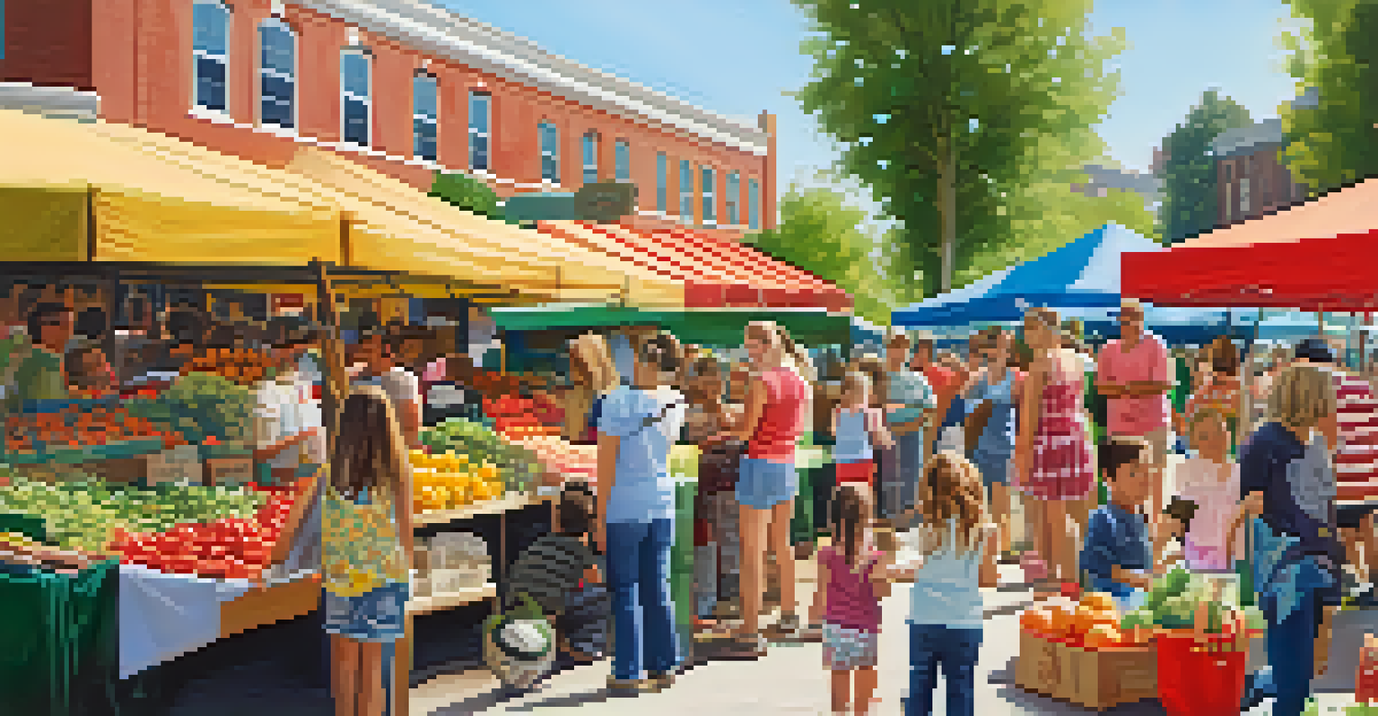 A family having fun at a farmers market with children getting face painted and parents shopping.