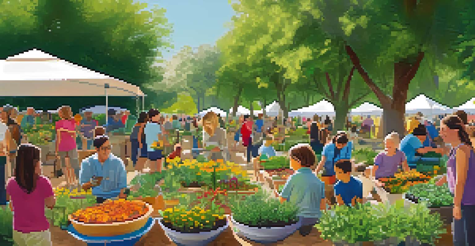 A community gardening workshop in Sacramento's botanic gardens, with children planting seeds and adults discussing gardening techniques.
