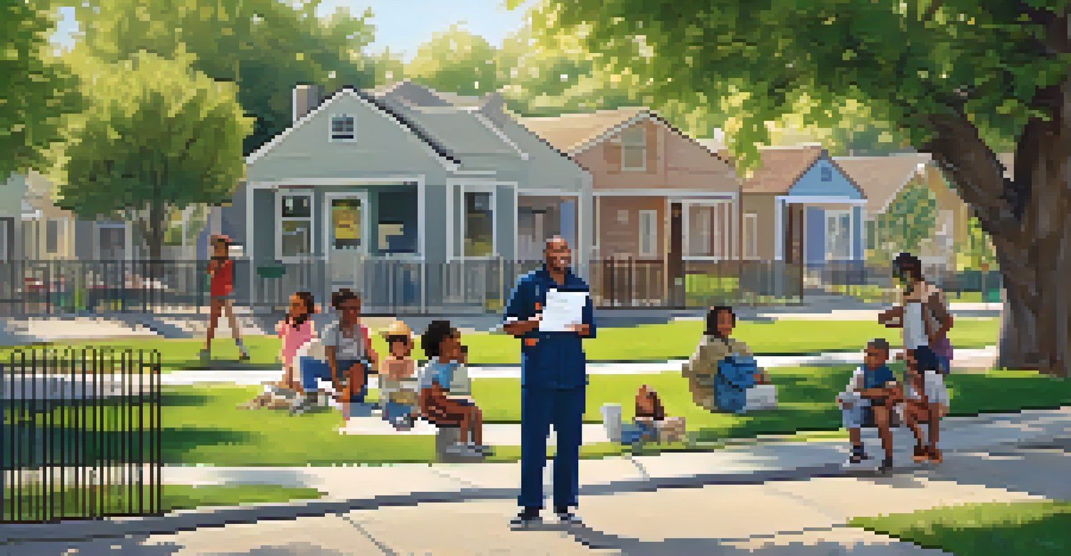 A community health worker engaging with residents in a neighborhood park, promoting health resources.