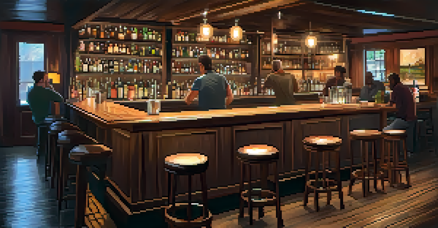 A cozy trendy bar in Sacramento with craft cocktails on the counter and patrons enjoying conversation in a warm ambiance.