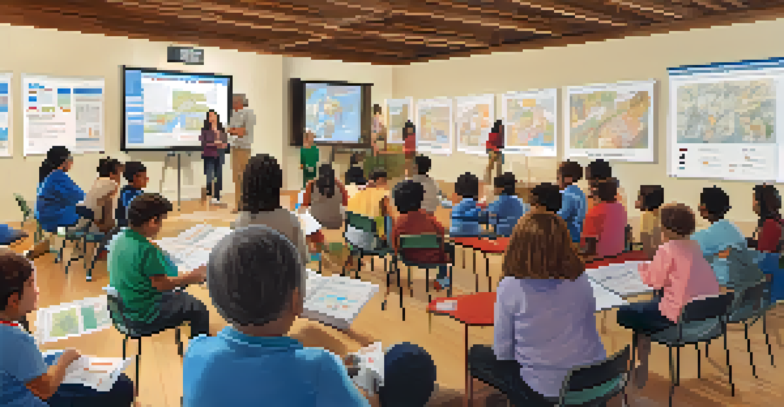 Residents attending a disaster preparedness workshop in a community center, learning valuable skills for resilience.