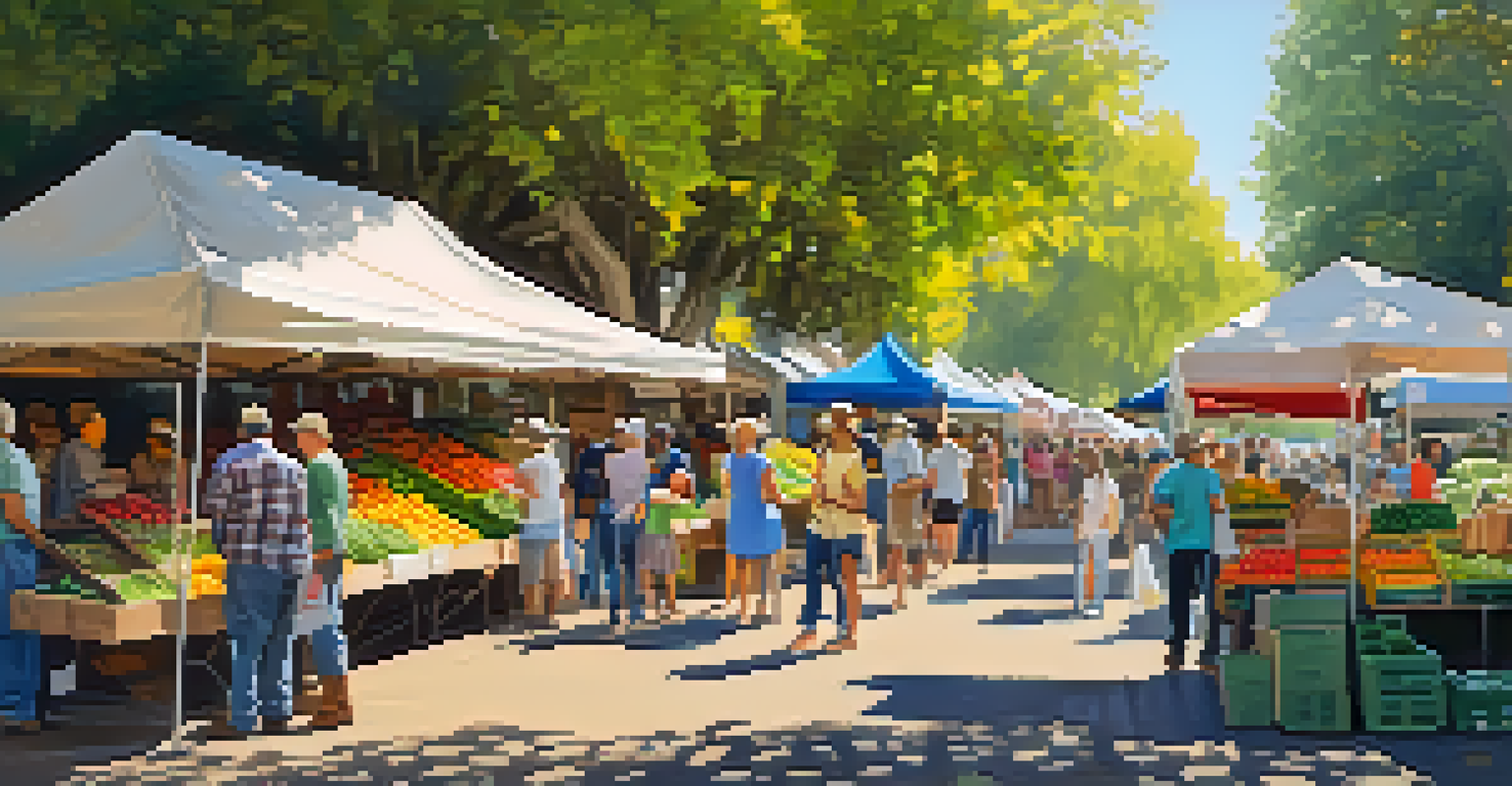 A lively farmers' market along the Sacramento riverbank, featuring colorful stalls and people enjoying the vibrant community atmosphere.