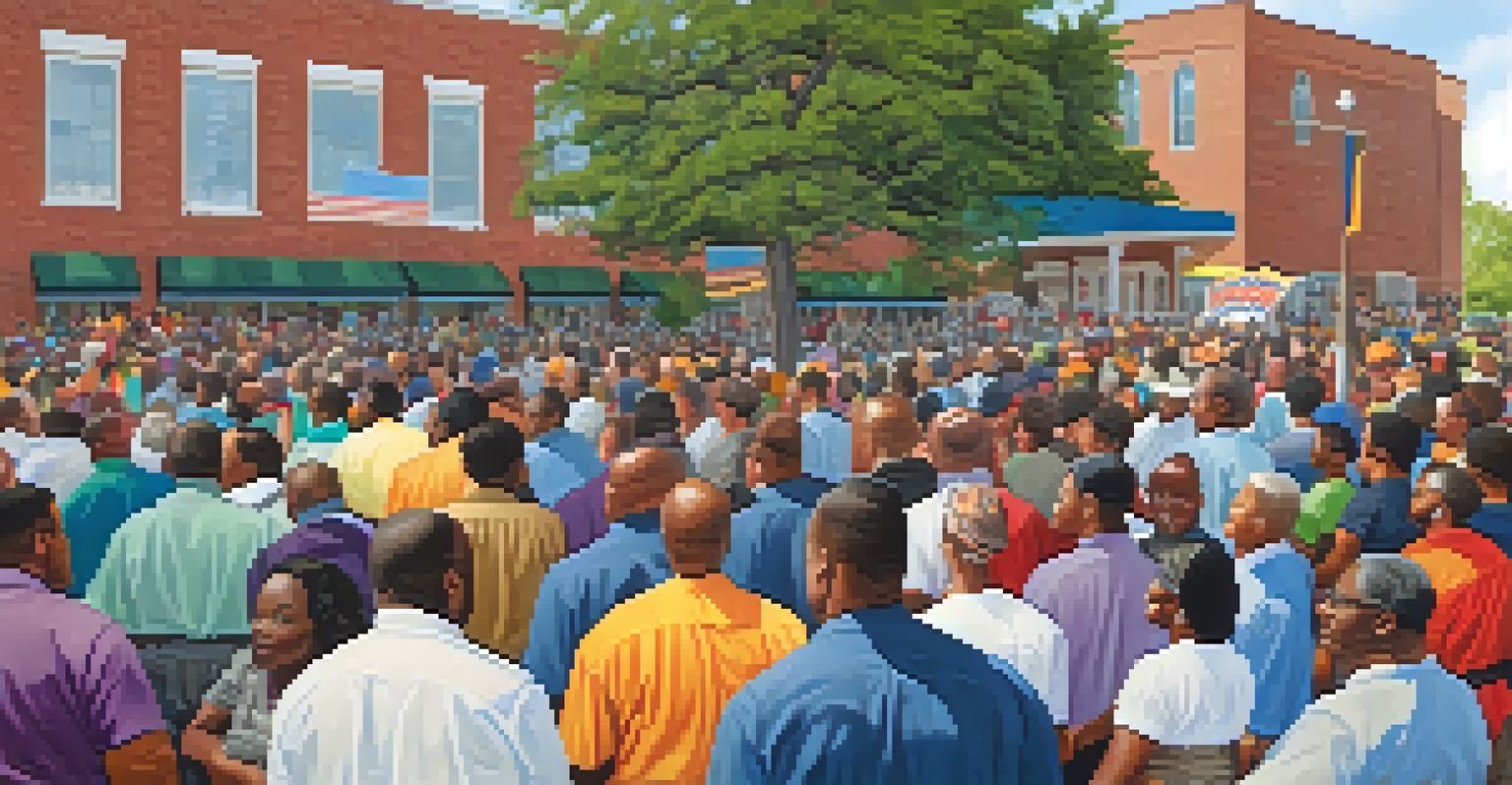 Community gathering at St. Paul Missionary Baptist Church with diverse congregants during an outdoor service.
