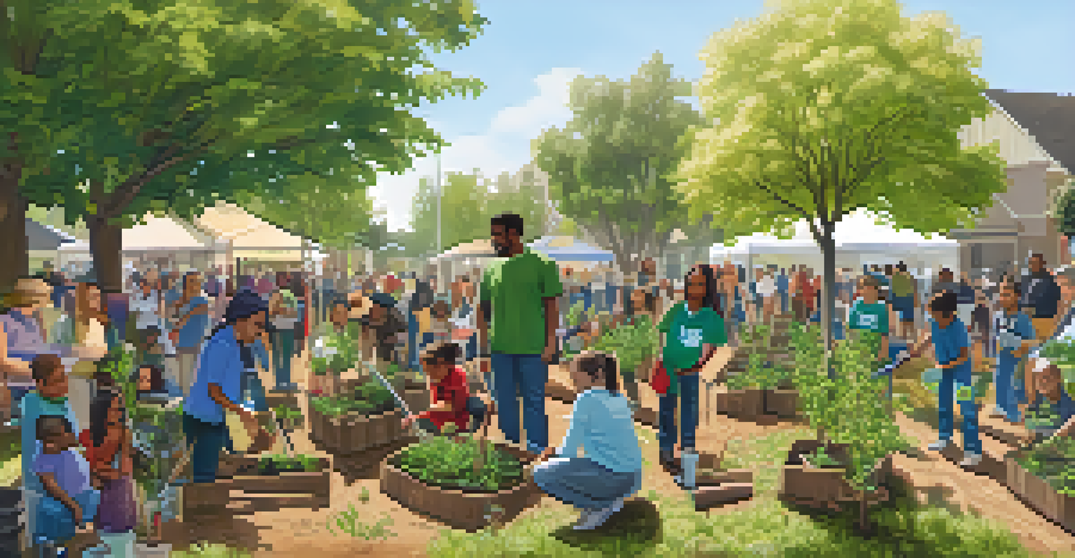 A lively community tree planting event in Sacramento with residents planting trees and promoting urban greening.