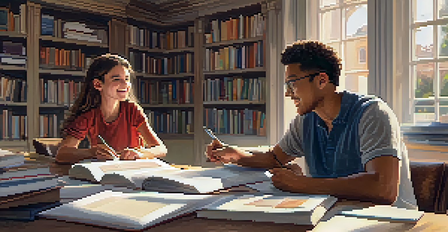 A mentor and a young mentee engaged in a discussion over documents and laptops in a bright room.