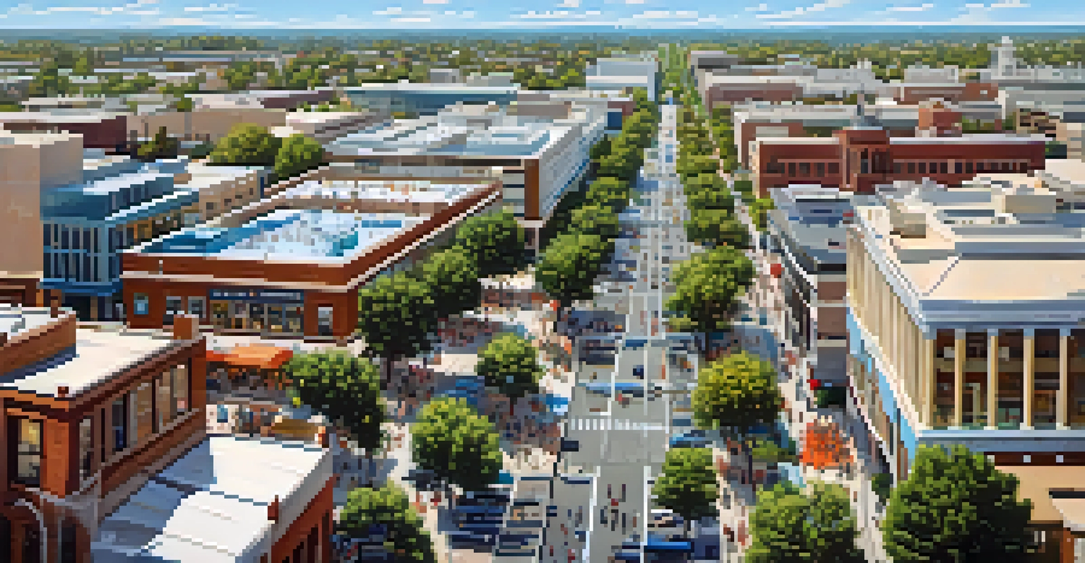 An aerial view of Sacramento depicting the relationship between healthcare facilities and local businesses in a vibrant urban setting.