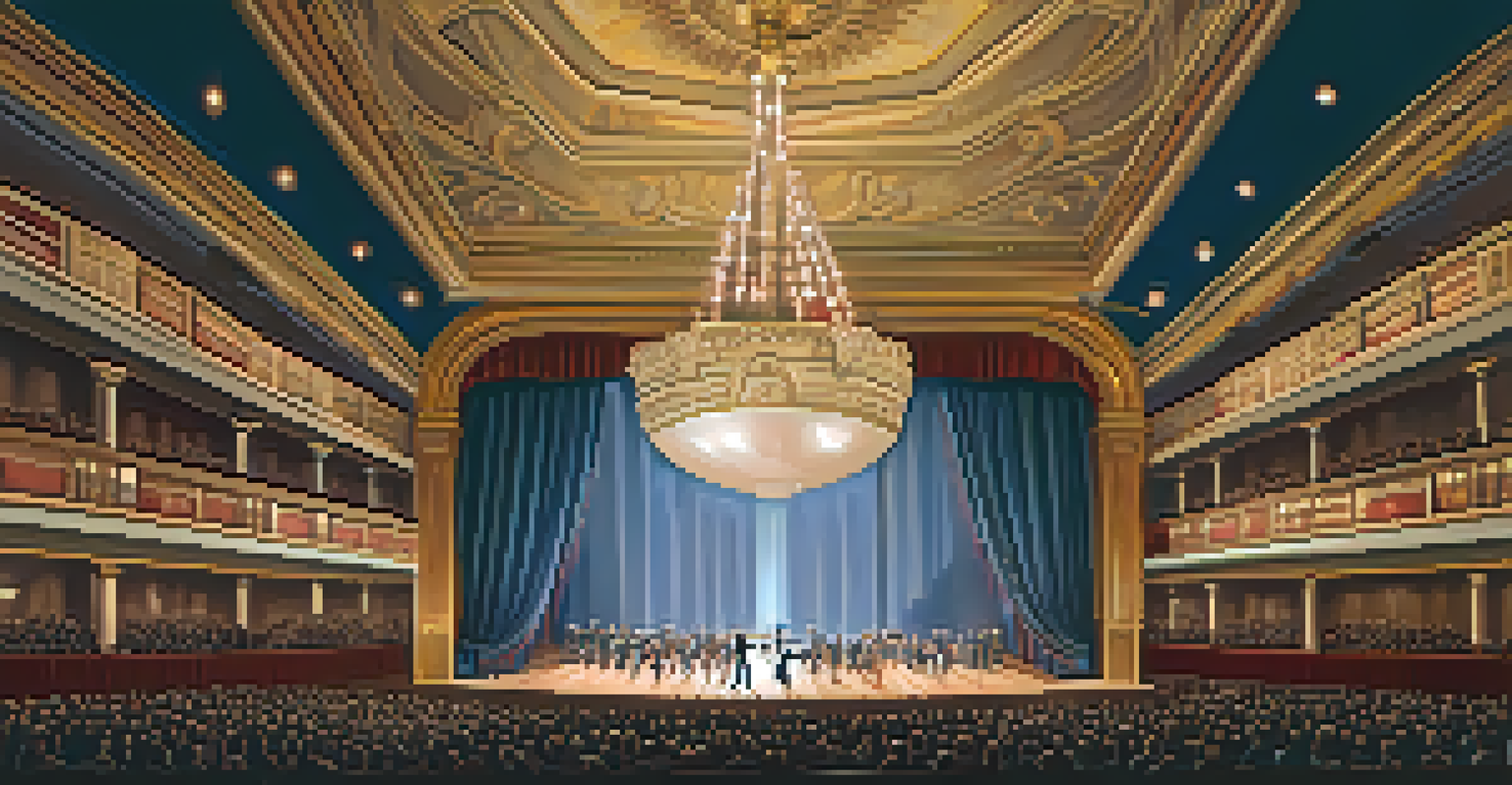 Interior of the Sacramento Memorial Auditorium during a live performance, showcasing ornate ceilings and warm stage lighting with an engaged audience.