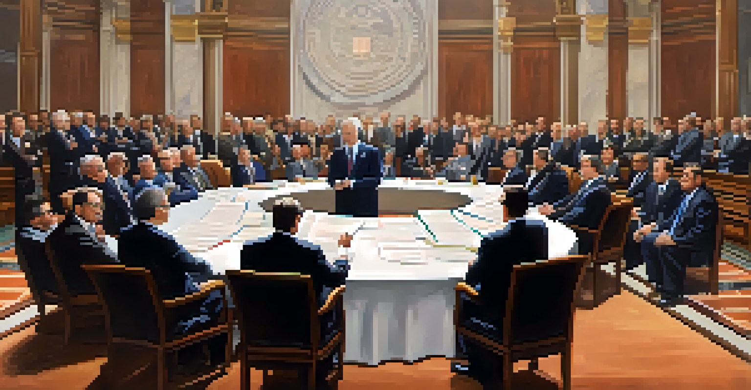 A lobbyist presenting to legislators with charts and documents, capturing the essence of advocacy in government.