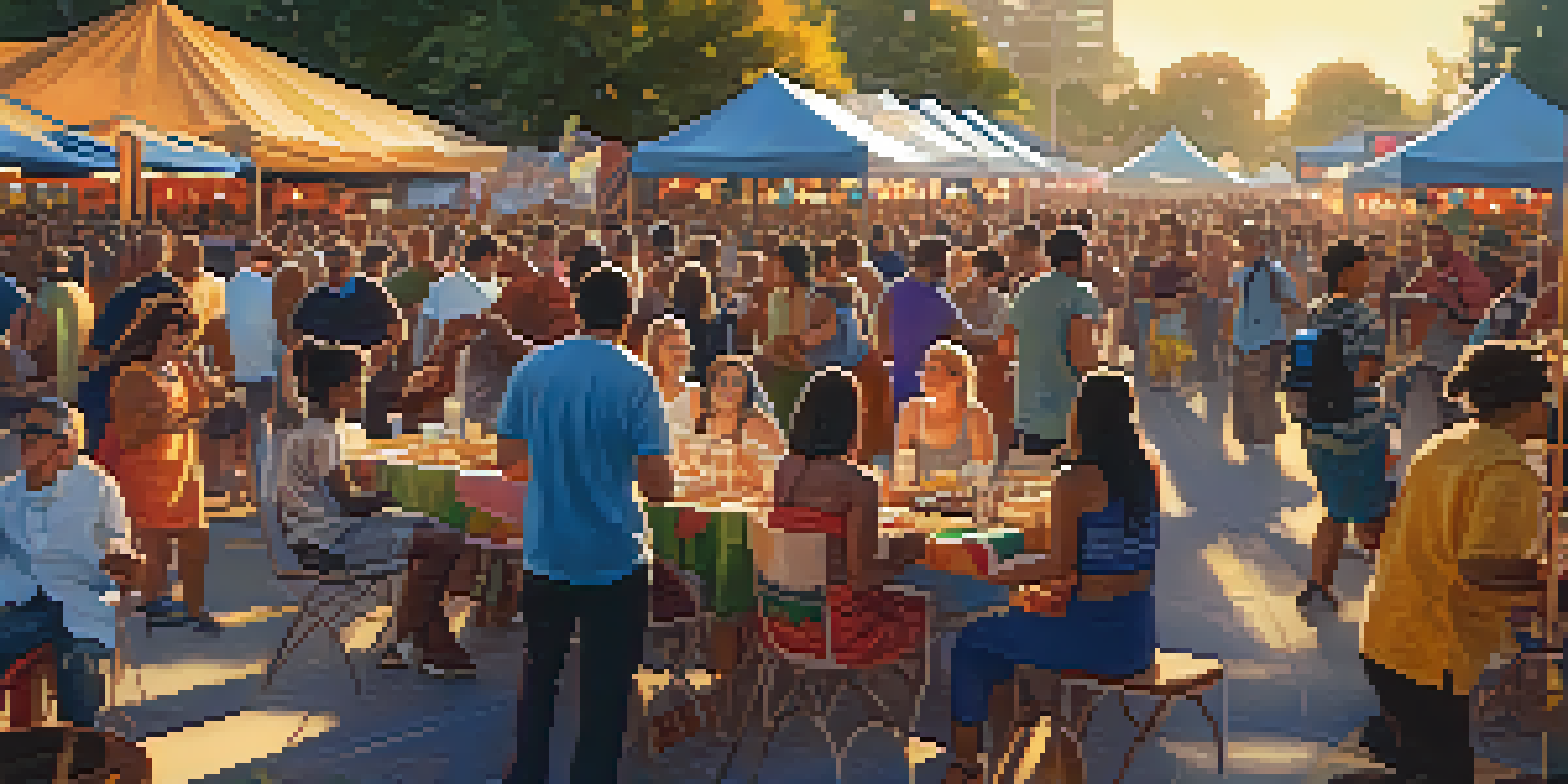 A lively Sacramento Music Festival with diverse attendees dancing to live music under colorful banners.