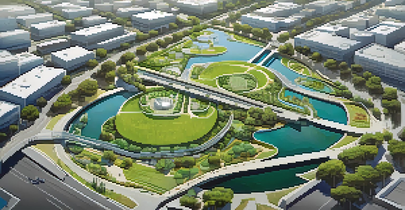 Aerial view of Sacramento showing urban water management features.