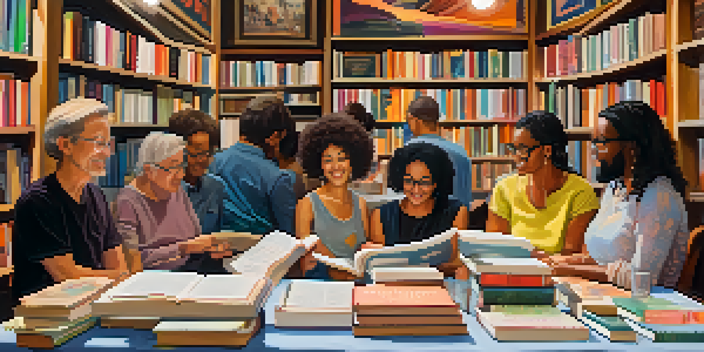 A lively gathering of authors at a Sacramento literary event, surrounded by books and engaging with visitors.