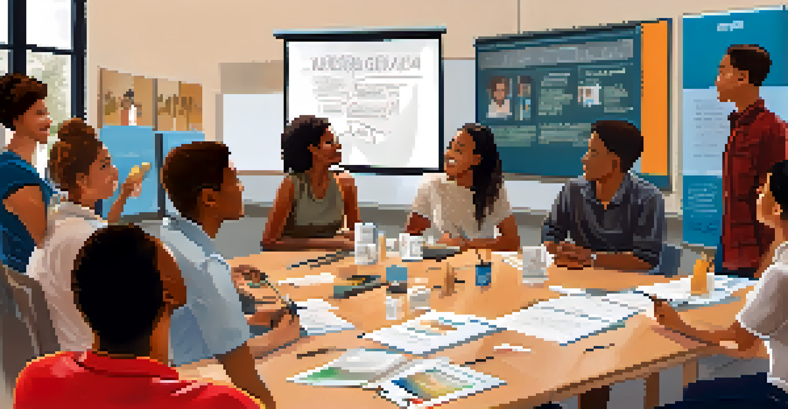 Young leaders attending a public speaking workshop, with a speaker leading the session in a colorful room.