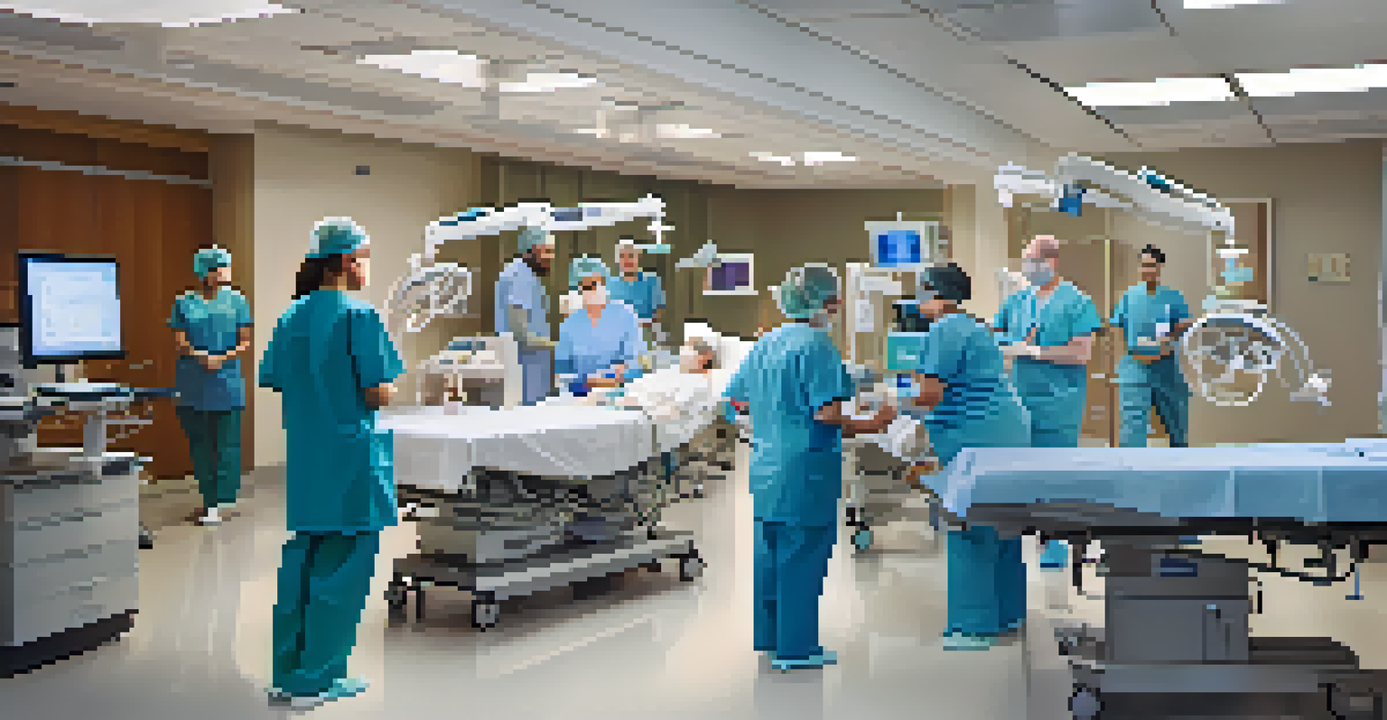 Healthcare professionals working in the cardiovascular care unit of Mercy General Hospital, showcasing advanced medical technology.