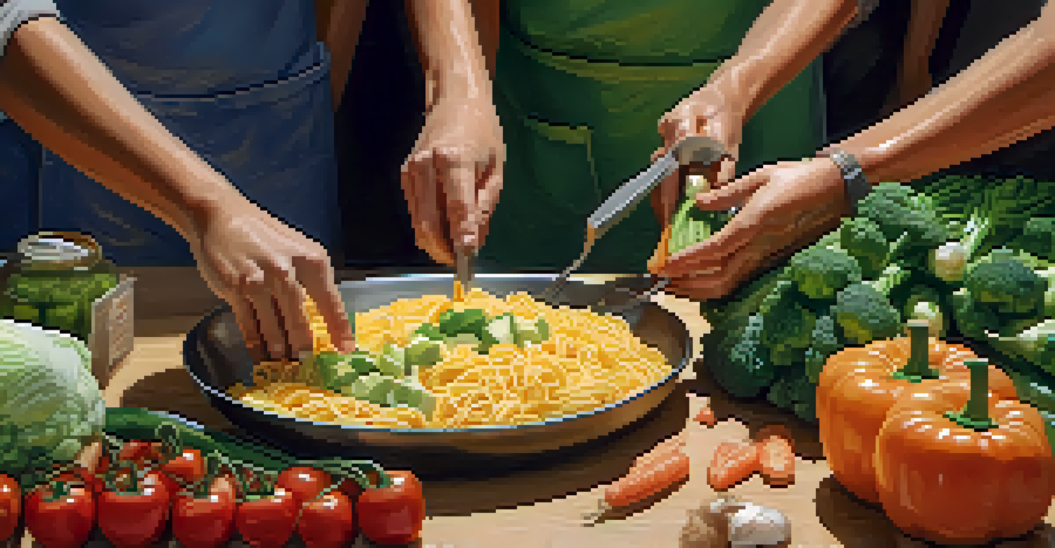 Hands preparing fresh food at a food bank, with vegetables arranged on a wooden table, emphasizing the dedication of volunteers.