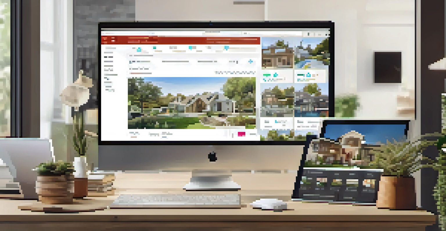 A computer screen showing an online real estate marketplace, featuring property listings and a user-friendly interface.