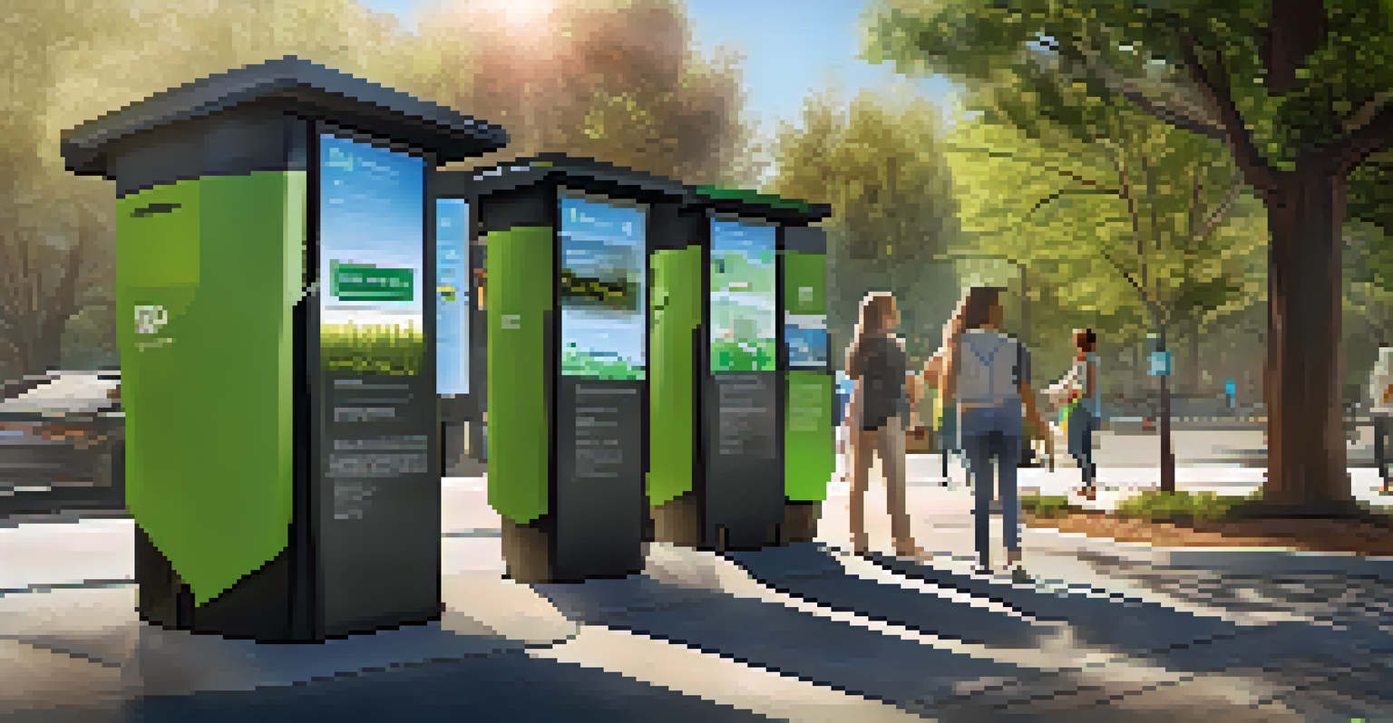 A detailed view of smart waste management bins in a Sacramento park, highlighting technology and environmental awareness.