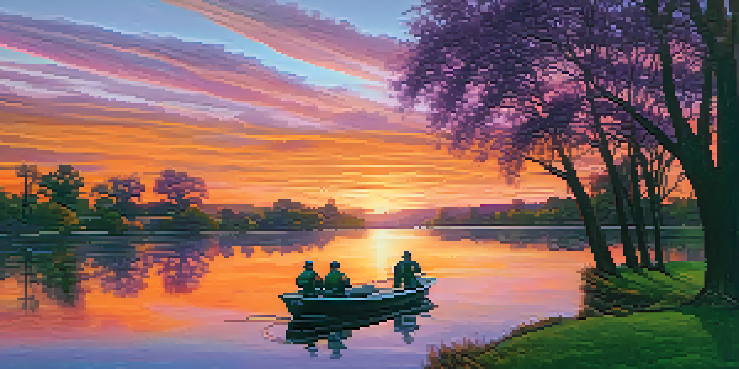 A sunset over a river in Sacramento with emergency responders on a boat, symbolizing community preparedness.