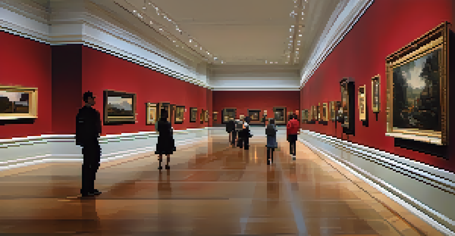 An elegant interior of the Crocker Art Museum, featuring classical and contemporary artworks in a historic setting.