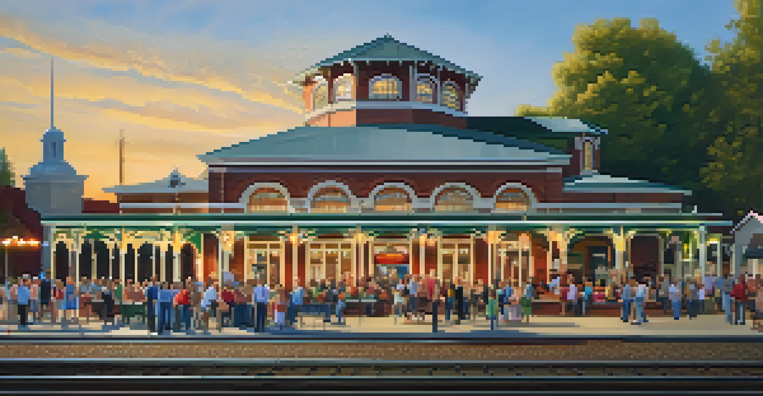 A community event at a revitalized historic railroad station in Sacramento, featuring restored architecture and vibrant activities.