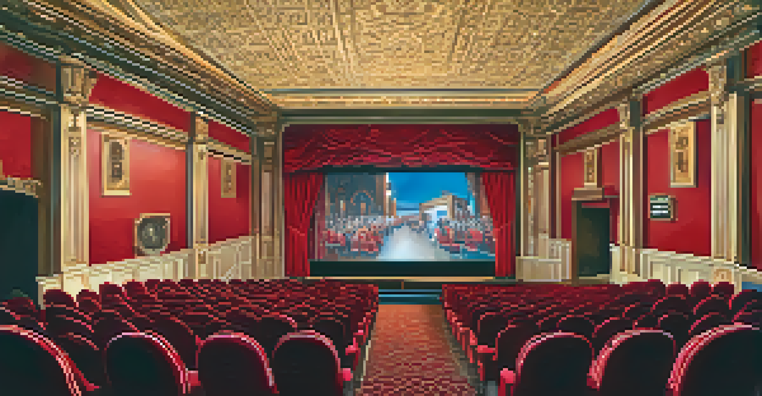 An audience watching a film in the vintage Crest Theatre, with elegant decor and ambient lighting creating a cozy atmosphere.