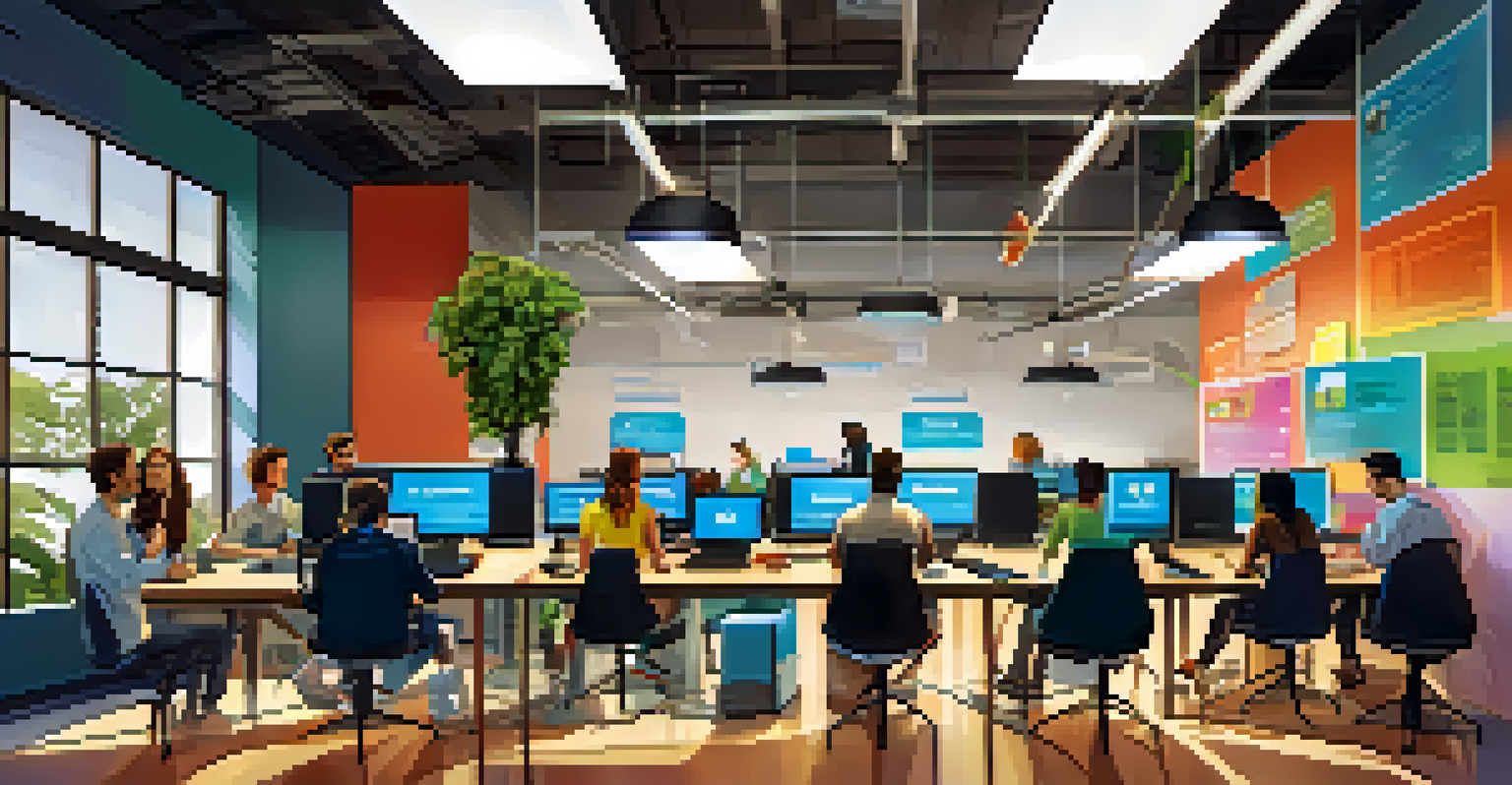 A collaborative workspace in a Sacramento tech incubator with entrepreneurs working together.
