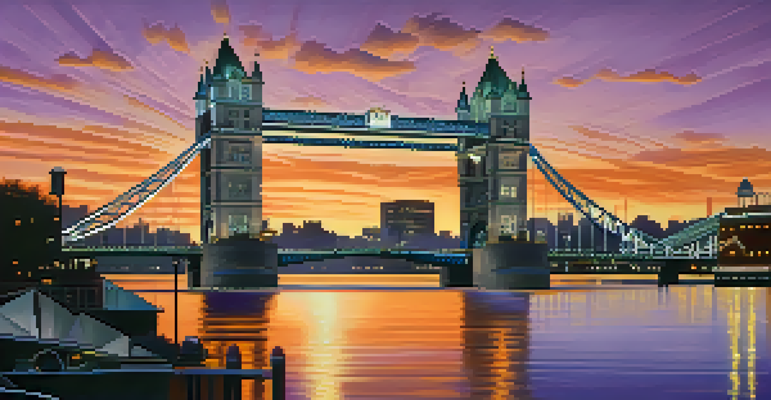 Tower Bridge at sunset with its golden color and the Sacramento skyline in the background reflecting in the water.