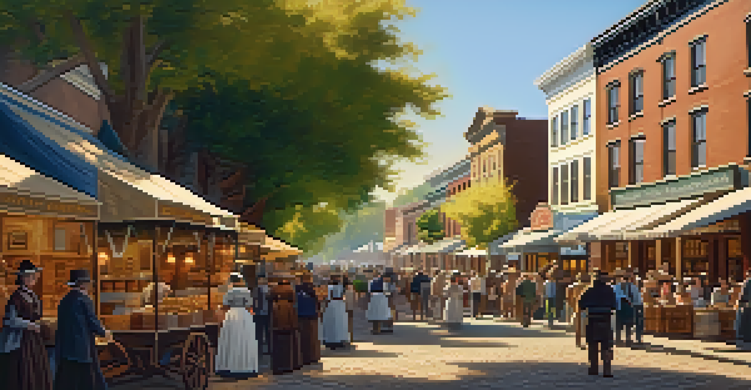 Historic cobblestone streets of Old Sacramento with period-costumed visitors during Gold Rush Days, surrounded by preserved buildings and local craft stalls in warm afternoon light.