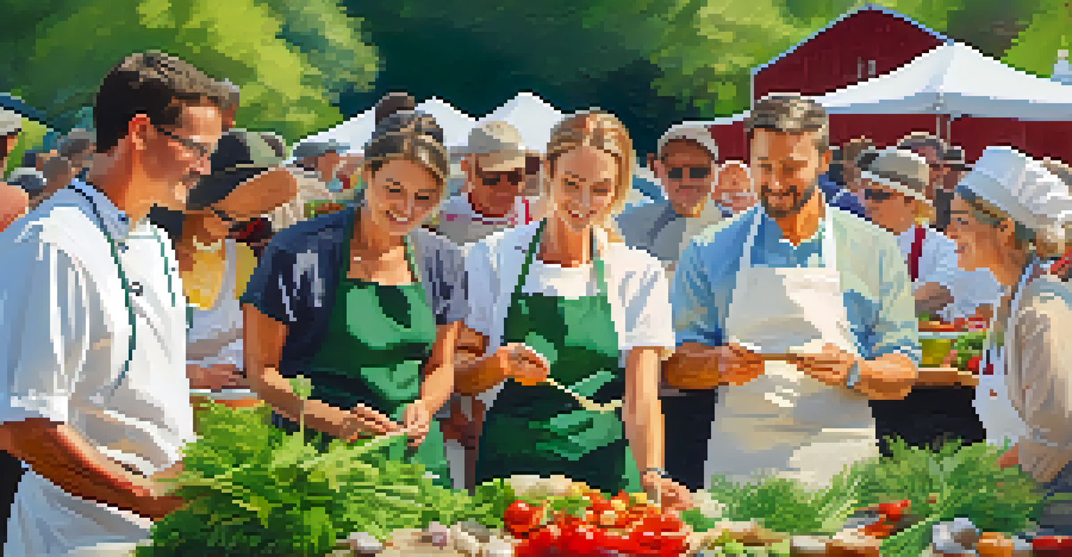 A chef demonstrating cooking techniques with fresh local ingredients at a festival.