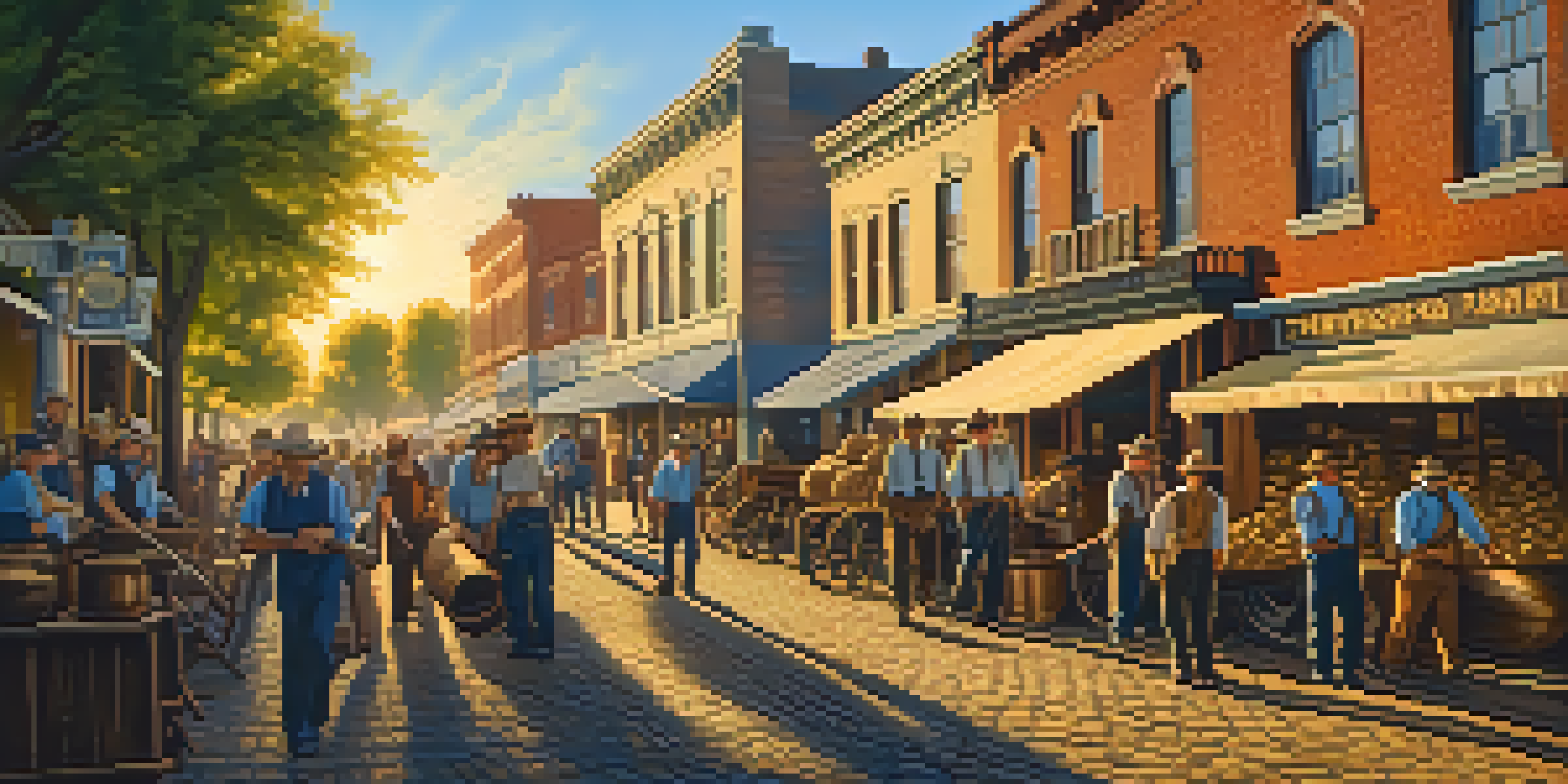 A colorful mural illustrating the Gold Rush era with miners and historical buildings under warm sunlight.
