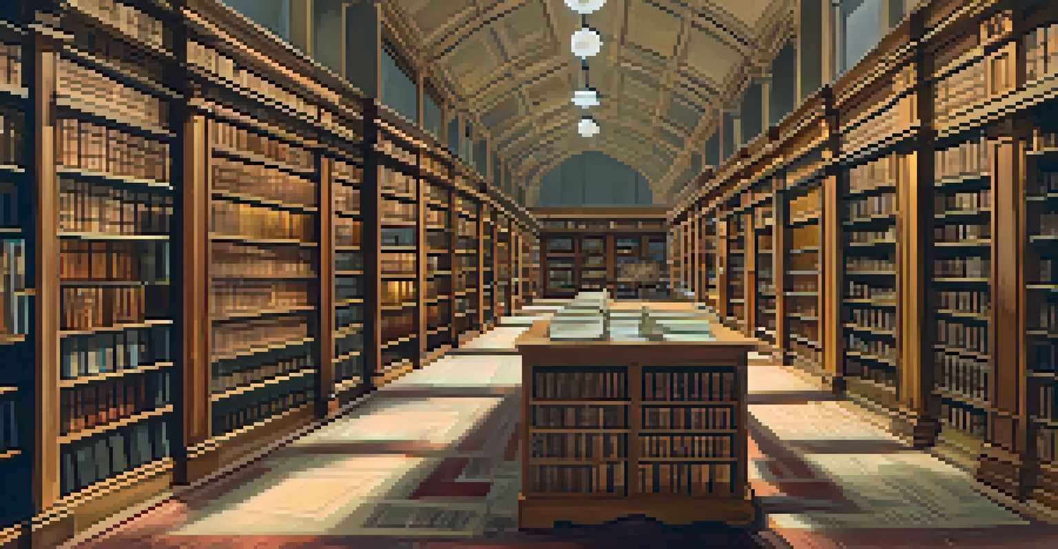 An interior view of the Sacramento Public Library's archives with shelves of old books and historical documents illuminated by warm lighting.