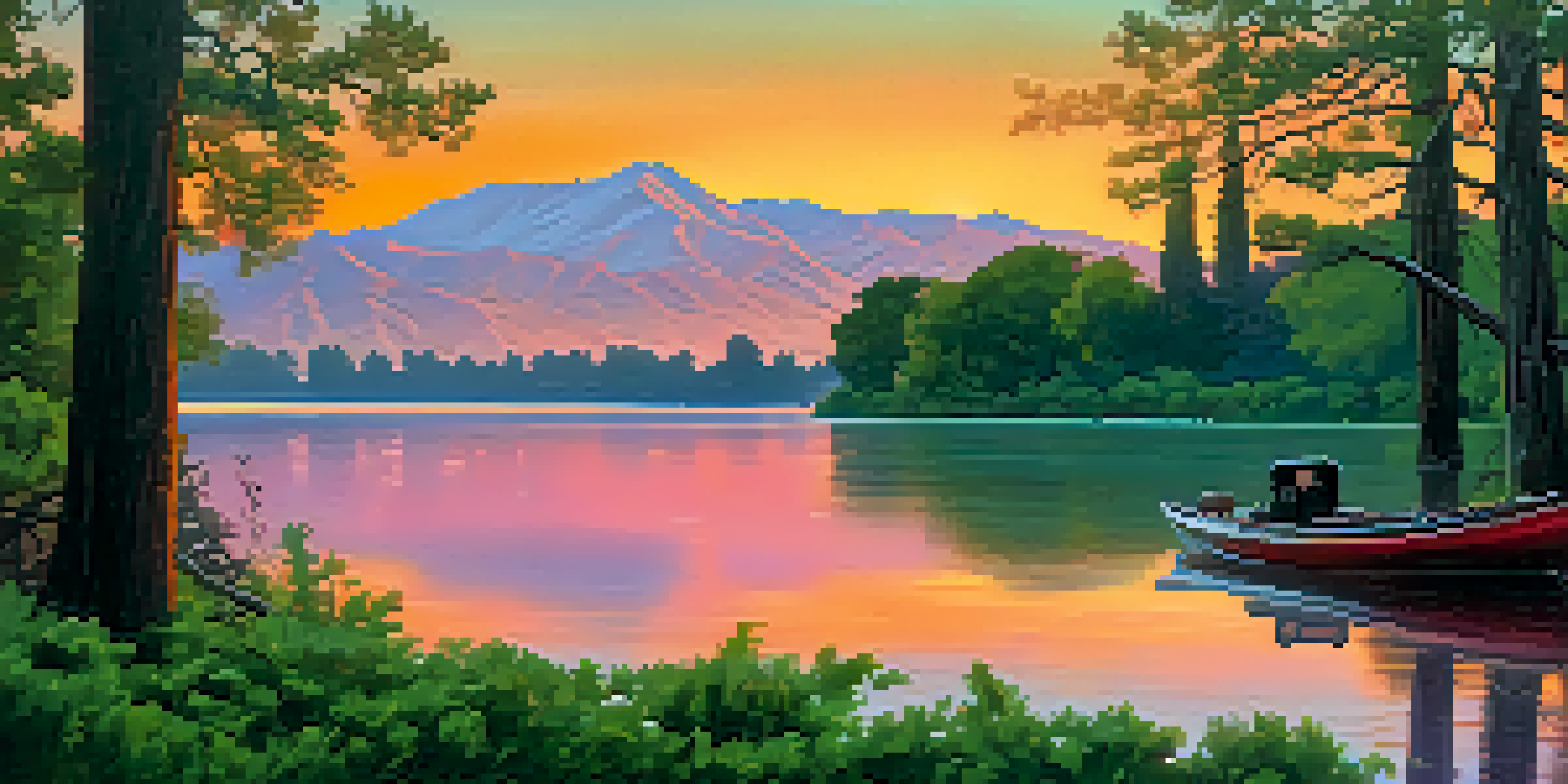 A calm Sacramento River at sunset with colorful reflections in the water and lush greenery along the banks.