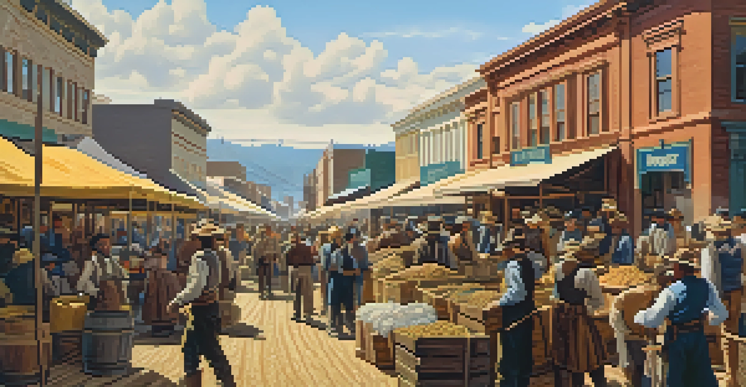 A lively marketplace during the Gold Rush in Sacramento, showcasing miners and merchants amidst colorful tents and early wooden buildings.