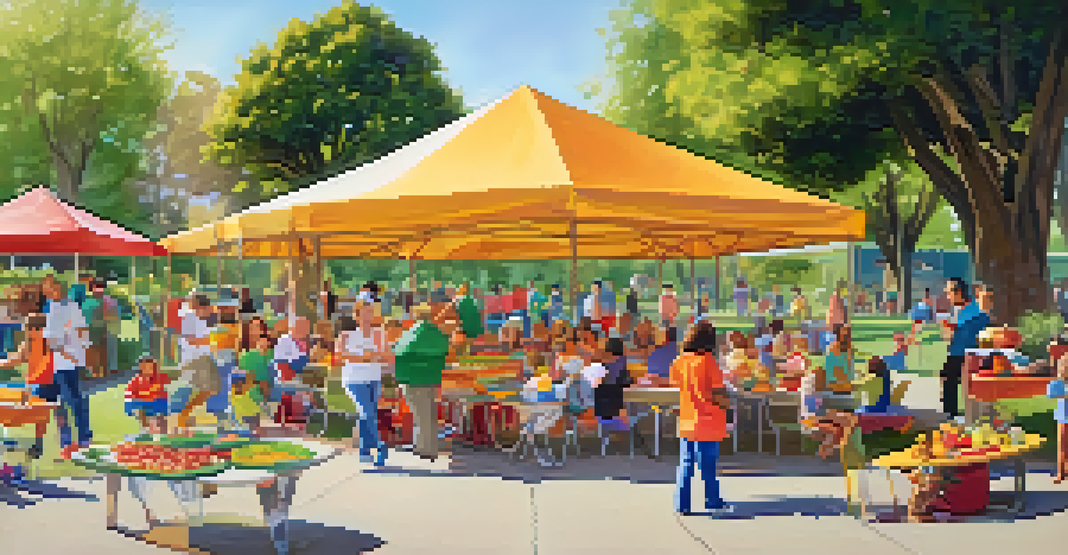 Families enjoying a community event in a Sacramento park, with children playing and adults learning about healthy cooking.